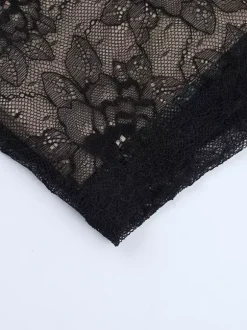 Robe corset en dentelle pour femme - Robe moulante mini noire à épaules dénudées et manches longues - Tenue de soirée printanière 2026