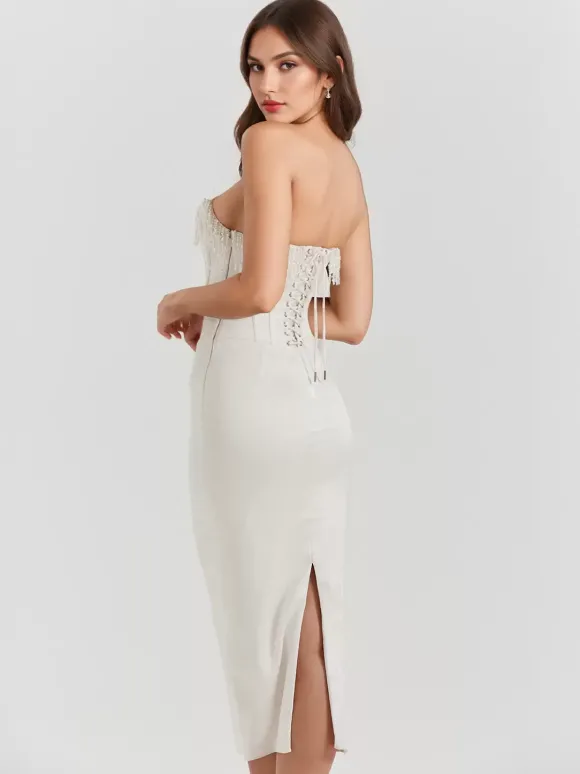 Robe Corset Frange Plissée À Lacets Dos Bal Fête D'anniversaire Robes Midi