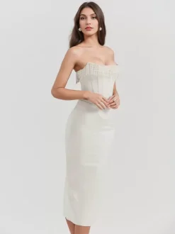 Robe Corset Frange Plissée À Lacets Dos Bal Fête D'anniversaire Robes Midi