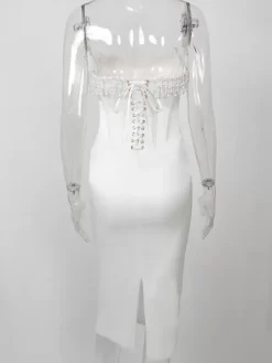 Robe Corset Frange Plissée À Lacets Dos Bal Fête D'anniversaire Robes Midi
