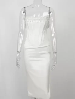 Robe Corset Frange Plissée À Lacets Dos Bal Fête D'anniversaire Robes Midi