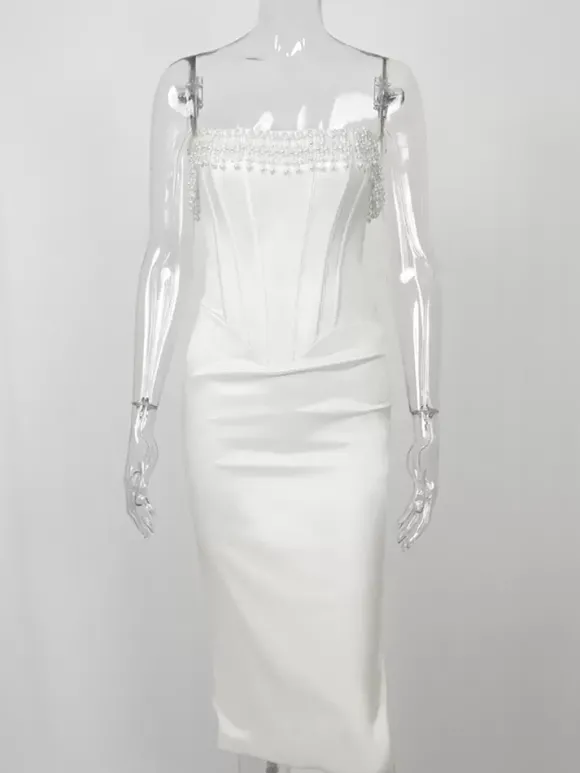 Robe Corset Frange Plissée À Lacets Dos Bal Fête D'anniversaire Robes Midi