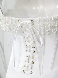 Robe Corset Frange Plissée À Lacets Dos Bal Fête D'anniversaire Robes Midi