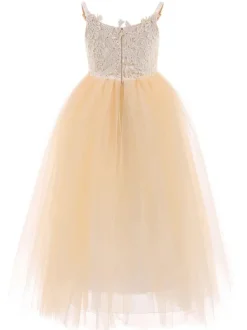 Robe cortège enfant blanche à bretelle en tulle Robe fille de fleur