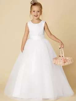 Robe cortège enfant col rond dos en coeur avec ceinture