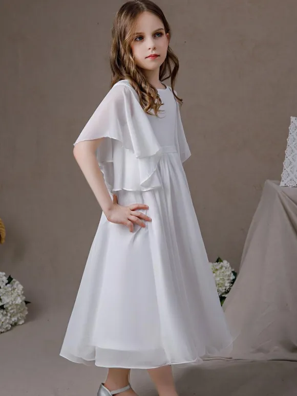 Robe cortège enfant robe cérémonie fille col rond manche courte zip sur dos