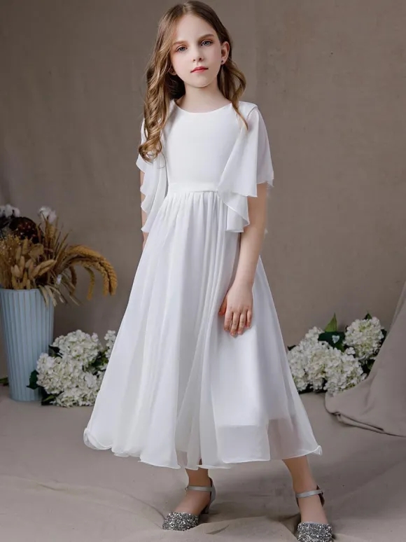 Robe cortège enfant robe cérémonie fille col rond manche courte zip sur dos