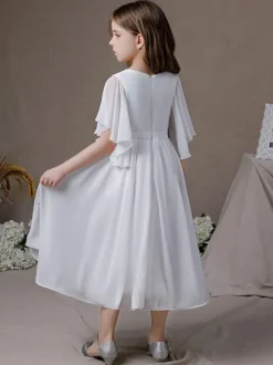 Robe cortège enfant robe cérémonie fille col rond manche courte zip sur dos