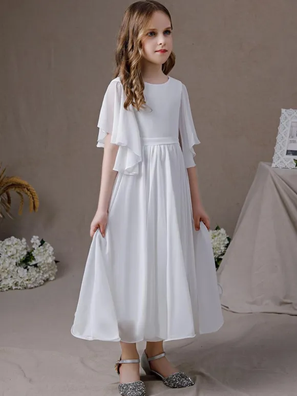 Robe cortège enfant robe cérémonie fille col rond manche courte zip sur dos