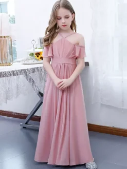 Robe cortège enfant robe cérémonie fille à bretelle zip sur dos jupe plissée