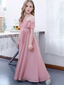 Robe cortège enfant robe cérémonie fille à bretelle zip sur dos jupe plissée