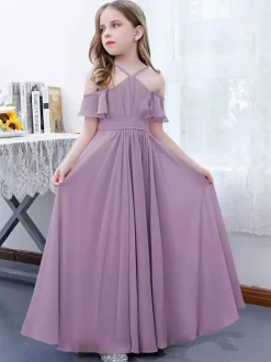 Robe cortège enfant robe cérémonie fille à bretelle zip sur dos jupe plissée