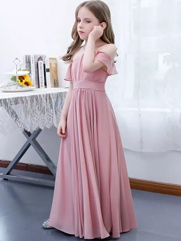 Robe cortège enfant robe cérémonie fille à bretelle zip sur dos jupe plissée