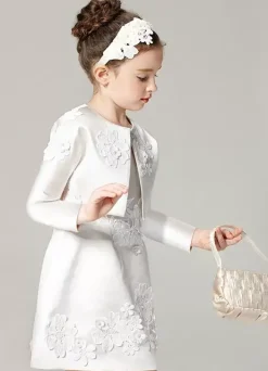 Robe cortège enfant robe de cérémonie fille ivoire en tissu de satin zip sur dos deux pièces