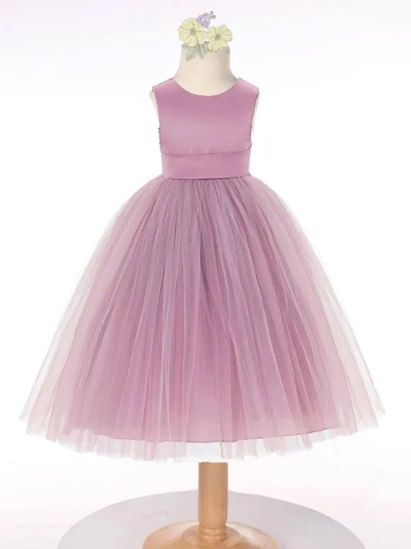 Robe cortège enfant robe fille de fleur col rond sans manche