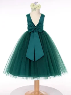 Robe cortège enfant robe fille de fleur col rond sans manche