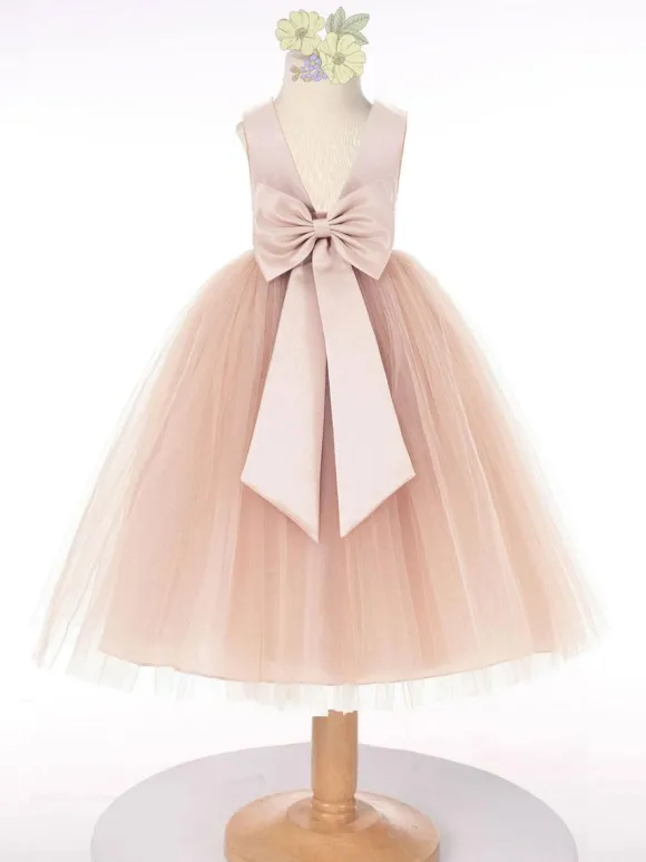 Robe cortège enfant robe fille de fleur col rond sans manche
