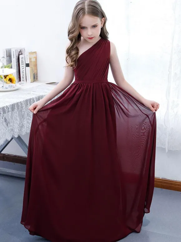 Robe cortège enfant robe fille de fleur à une épaule robe plissée en mousseline de soie