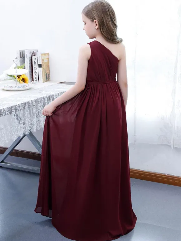 Robe cortège enfant robe fille de fleur à une épaule robe plissée en mousseline de soie
