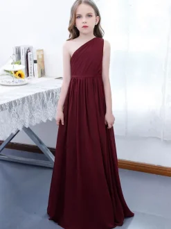 Robe cortège enfant robe fille de fleur à une épaule robe plissée en mousseline de soie