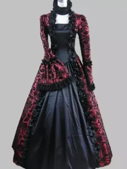 Robe Costume Robe Rococo Costume Baroque Dentelle Volant Opéra Robe de Soirée Déguisements Halloween Bourgogne