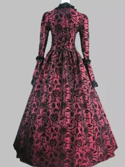 Robe Costume Robe Rococo Costume Baroque Dentelle Volant Opéra Robe de Soirée Déguisements Halloween Bourgogne