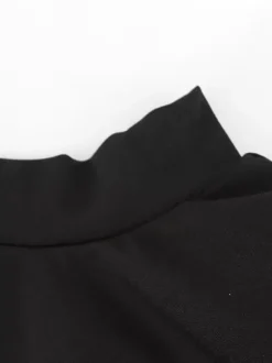 Robe courte en dentelle transparente patchwork pour femme - Robe moulante à col montant et épaules rembourrées - Tenue de soirée printanière 2026