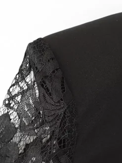 Robe courte en dentelle transparente patchwork pour femme - Robe moulante à col montant et épaules rembourrées - Tenue de soirée printanière 2026