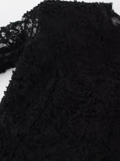 Robe courte femme en dentelle noire et fausse fourrure - Haut transparent sexy à manches longues - Style gothique idéale pour une soirée cocktail printanière 2026