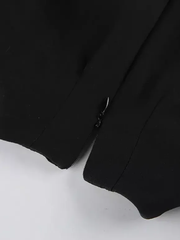 Robe courte à manches bouffantes pour femme style rétro chic - Noir élégant col montant coupe moulante - Idéale pour le printemps 2026