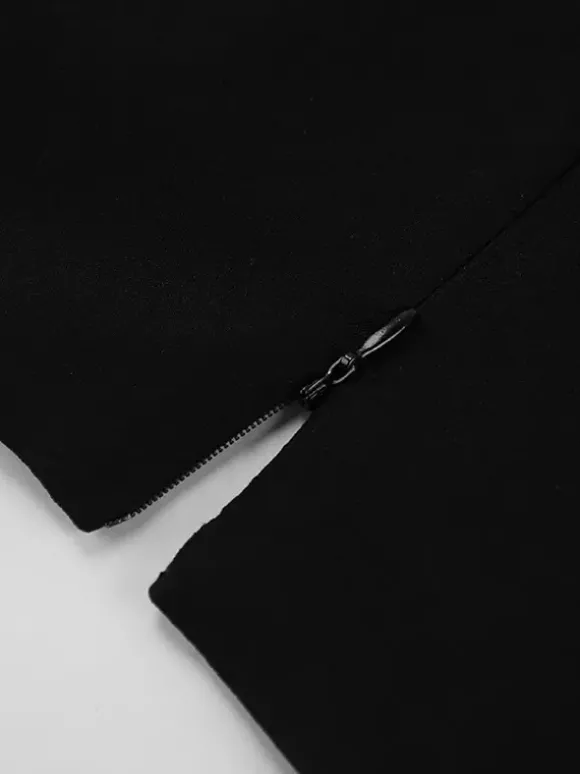 Robe courte noire à col en V pour femme - Manches bouffantes élégantes coupe sablier - Tenue élégante pour un rendez-vous galant 2026