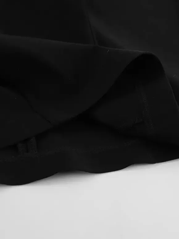 Robe courte noire à col en V pour femme - Manches bouffantes élégantes coupe sablier - Tenue élégante pour un rendez-vous galant 2026