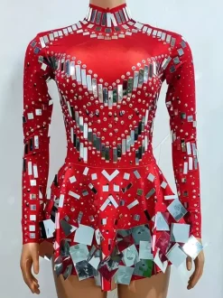 Robe courte à sequins scintillante pour danseuse de salon style miroir tenue de scène sexy et luxueuse.