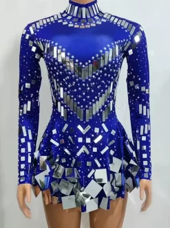 Robe courte à sequins scintillante pour danseuse de salon style miroir tenue de scène sexy et luxueuse.