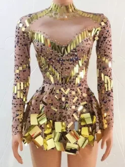 Robe courte à sequins scintillante pour danseuse de salon style miroir tenue de scène sexy et luxueuse.