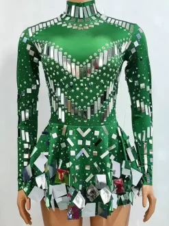 Robe courte à sequins scintillante pour danseuse de salon style miroir tenue de scène sexy et luxueuse.