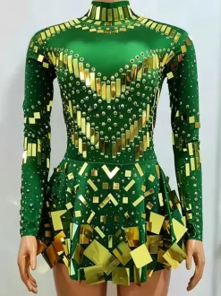 Robe courte à sequins scintillante pour danseuse de salon style miroir tenue de scène sexy et luxueuse.
