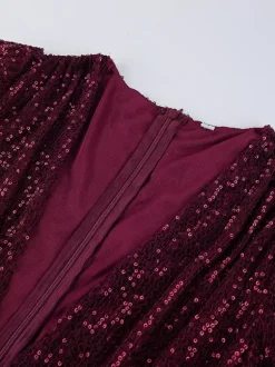 Robe courte à sequins scintillants pour femme - Décolleté plongeant sexy manches longues coupe moulante froncée - Tenue de cocktail printanière 2026