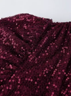 Robe courte à sequins scintillants pour femme - Décolleté plongeant sexy manches longues coupe moulante froncée - Tenue de cocktail printanière 2026