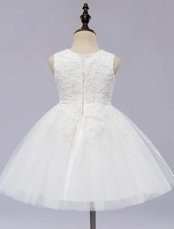 Robe cérémonie fille col rond brodée en tulle robe de fille de fleur