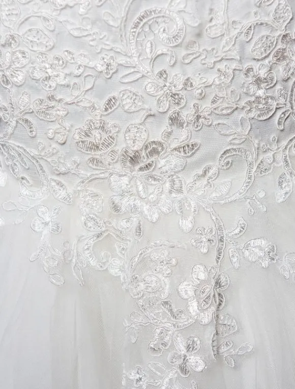 Robe cérémonie fille col rond brodée en tulle robe de fille de fleur