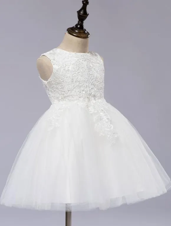 Robe cérémonie fille col rond brodée en tulle robe de fille de fleur