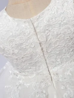 Robe cérémonie fille col rond brodée en tulle robe de fille de fleur