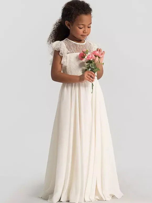 Robe cérémonie fille robe cortège enfant col rond sans manche zip sur dos au sol