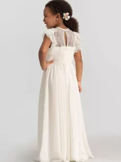 Robe cérémonie fille robe cortège enfant col rond sans manche zip sur dos au sol