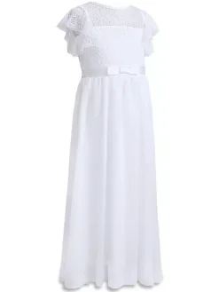 Robe cérémonie fille robe cortège enfant col rond sans manche zip sur dos au sol