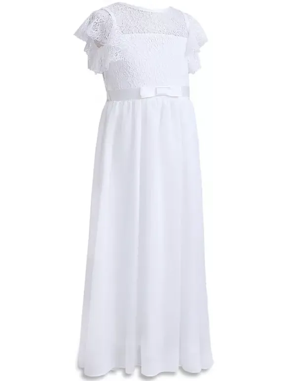 Robe cérémonie fille robe cortège enfant col rond sans manche zip sur dos au sol