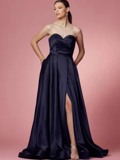 Robe de bal 2026 A-ligne décolleté en c艙ur satin sans manches poches robes de soirée