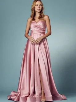 Robe de bal 2026 A-ligne décolleté en c艙ur satin sans manches poches robes de soirée