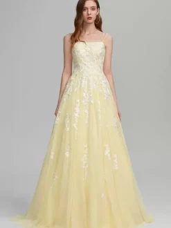 Robe de bal A-Line Col carré en dentelle sans manches en dentelle Robes d'invité de mariage